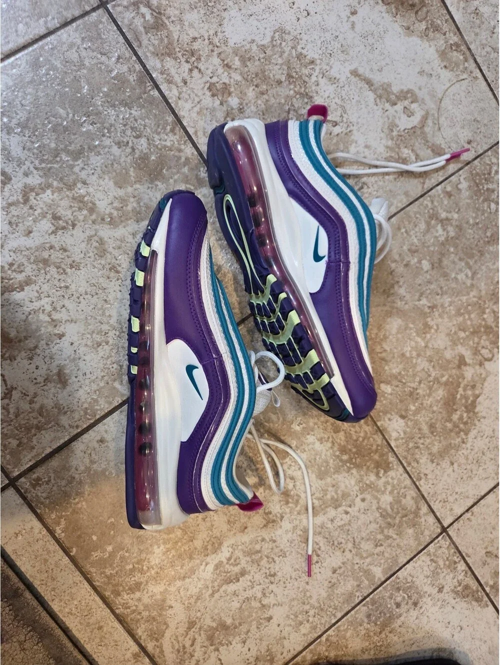Nike Air Max 97 Women's Sneakers Hornets Easter Colorway Purple Teal Blue